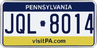 PA license plate JQL8014