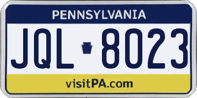 PA license plate JQL8023