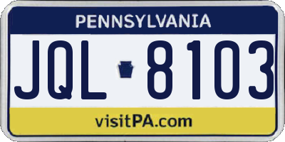 PA license plate JQL8103