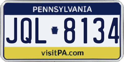 PA license plate JQL8134