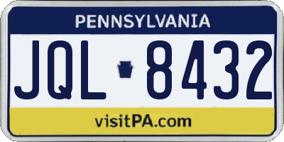PA license plate JQL8432