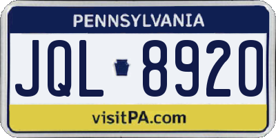 PA license plate JQL8920