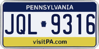 PA license plate JQL9316