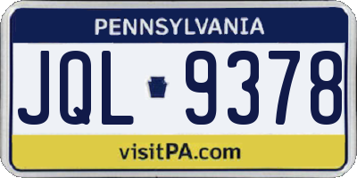 PA license plate JQL9378
