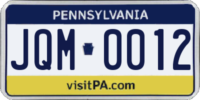 PA license plate JQM0012
