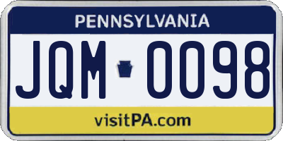 PA license plate JQM0098