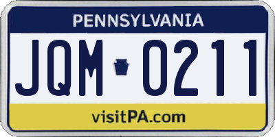PA license plate JQM0211