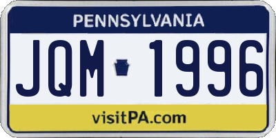 PA license plate JQM1996