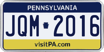 PA license plate JQM2016
