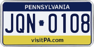PA license plate JQN0108