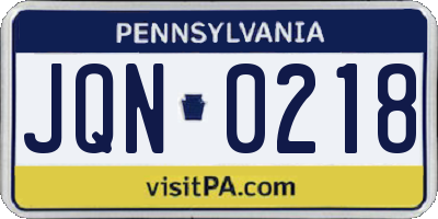 PA license plate JQN0218
