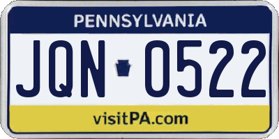 PA license plate JQN0522