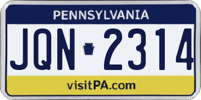 PA license plate JQN2314