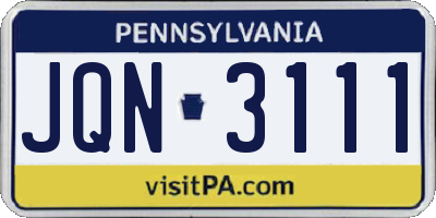 PA license plate JQN3111