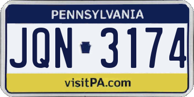 PA license plate JQN3174