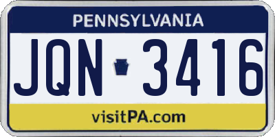 PA license plate JQN3416