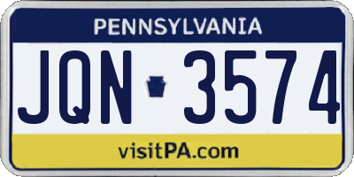 PA license plate JQN3574