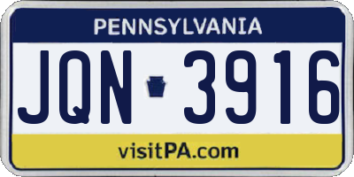 PA license plate JQN3916