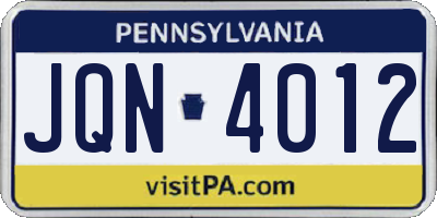 PA license plate JQN4012