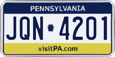 PA license plate JQN4201