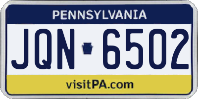 PA license plate JQN6502