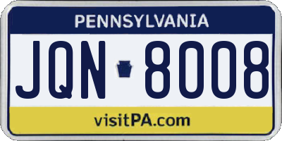 PA license plate JQN8008