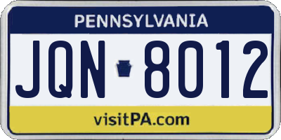 PA license plate JQN8012
