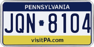 PA license plate JQN8104
