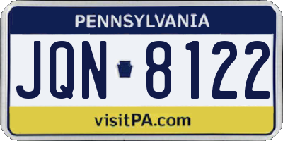 PA license plate JQN8122