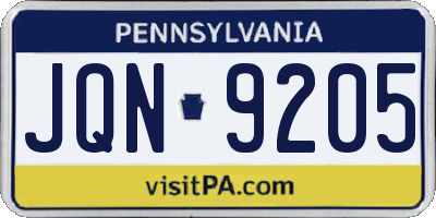 PA license plate JQN9205