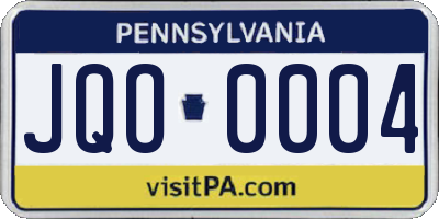 PA license plate JQO0004