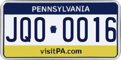 PA license plate JQO0016