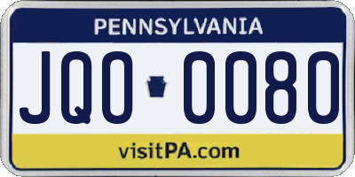 PA license plate JQO0080