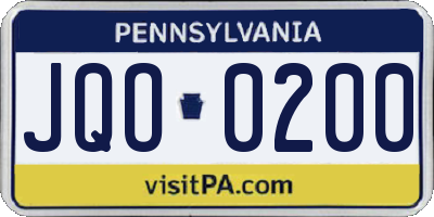 PA license plate JQO0200