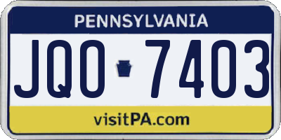 PA license plate JQO7403