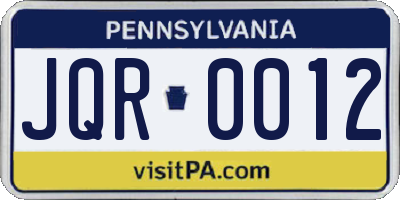 PA license plate JQR0012