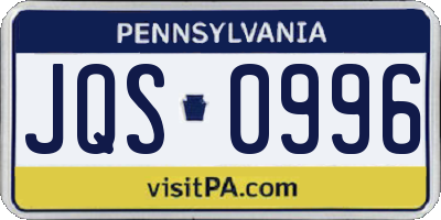 PA license plate JQS0996