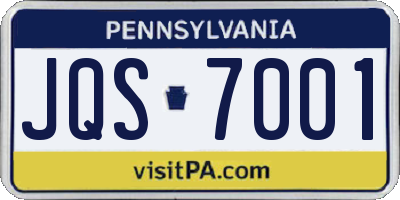 PA license plate JQS7001