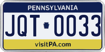 PA license plate JQT0033