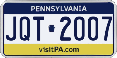 PA license plate JQT2007