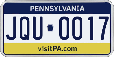 PA license plate JQU0017