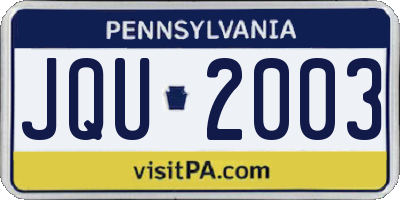 PA license plate JQU2003