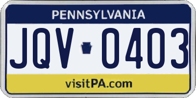 PA license plate JQV0403