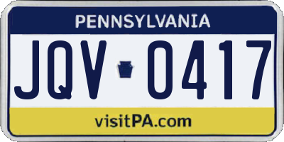 PA license plate JQV0417