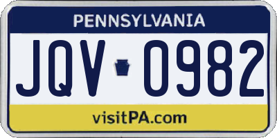 PA license plate JQV0982