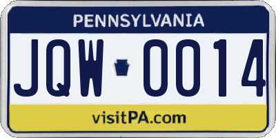 PA license plate JQW0014