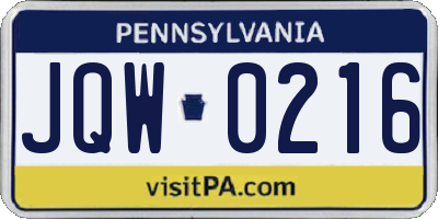 PA license plate JQW0216