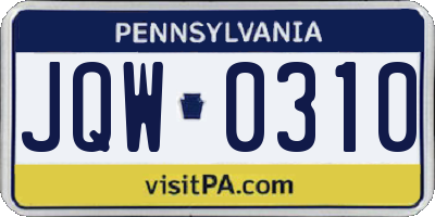 PA license plate JQW0310