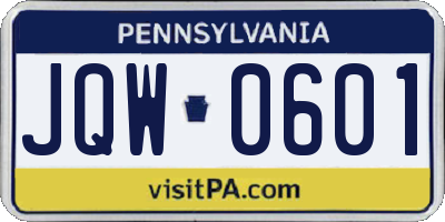 PA license plate JQW0601
