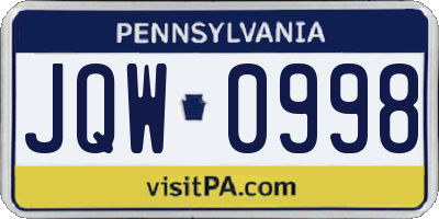 PA license plate JQW0998
